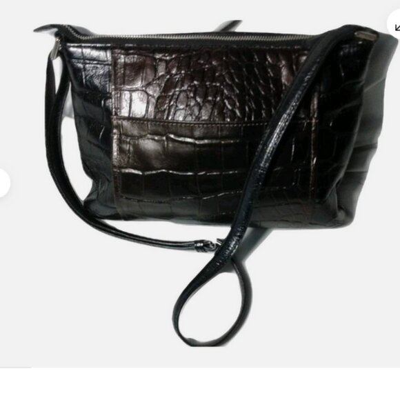 Vintage Brighton Shoulder Bag Classic Flap Handbag Croco Embossed Accents - Picture 2 of 6